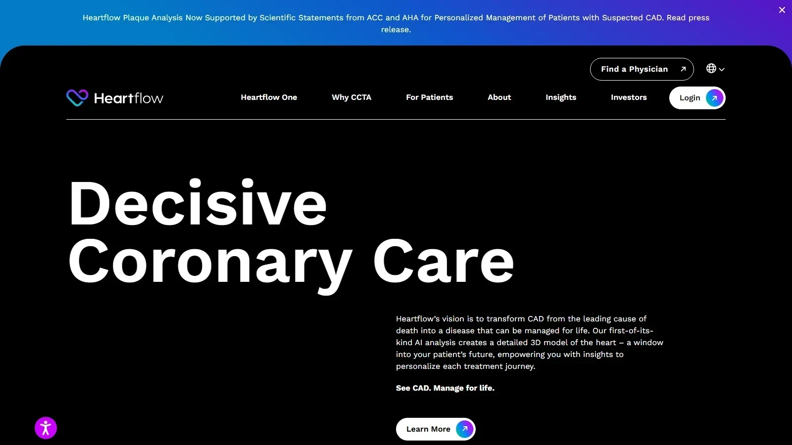 HeartFlow homepage screenshot