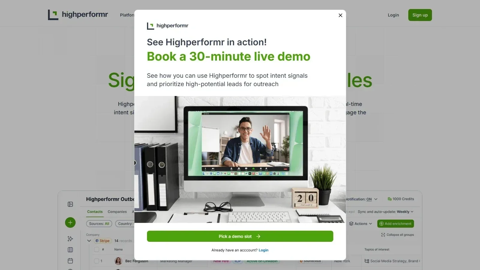 Highperformr homepage screenshot
