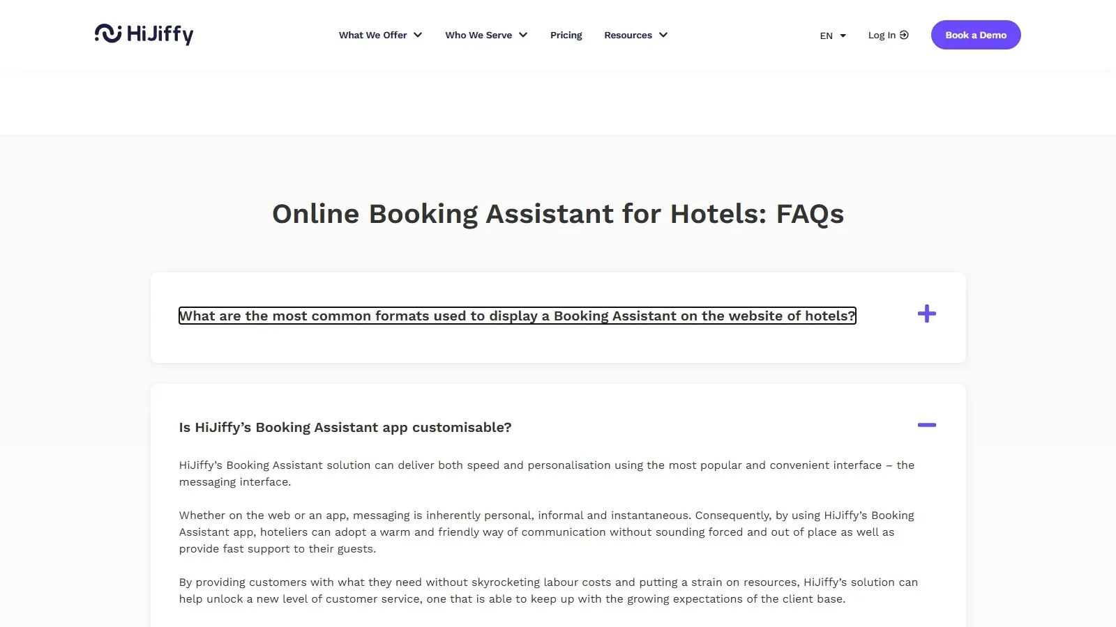 HiJiffy Booking Assistant homepage screenshot