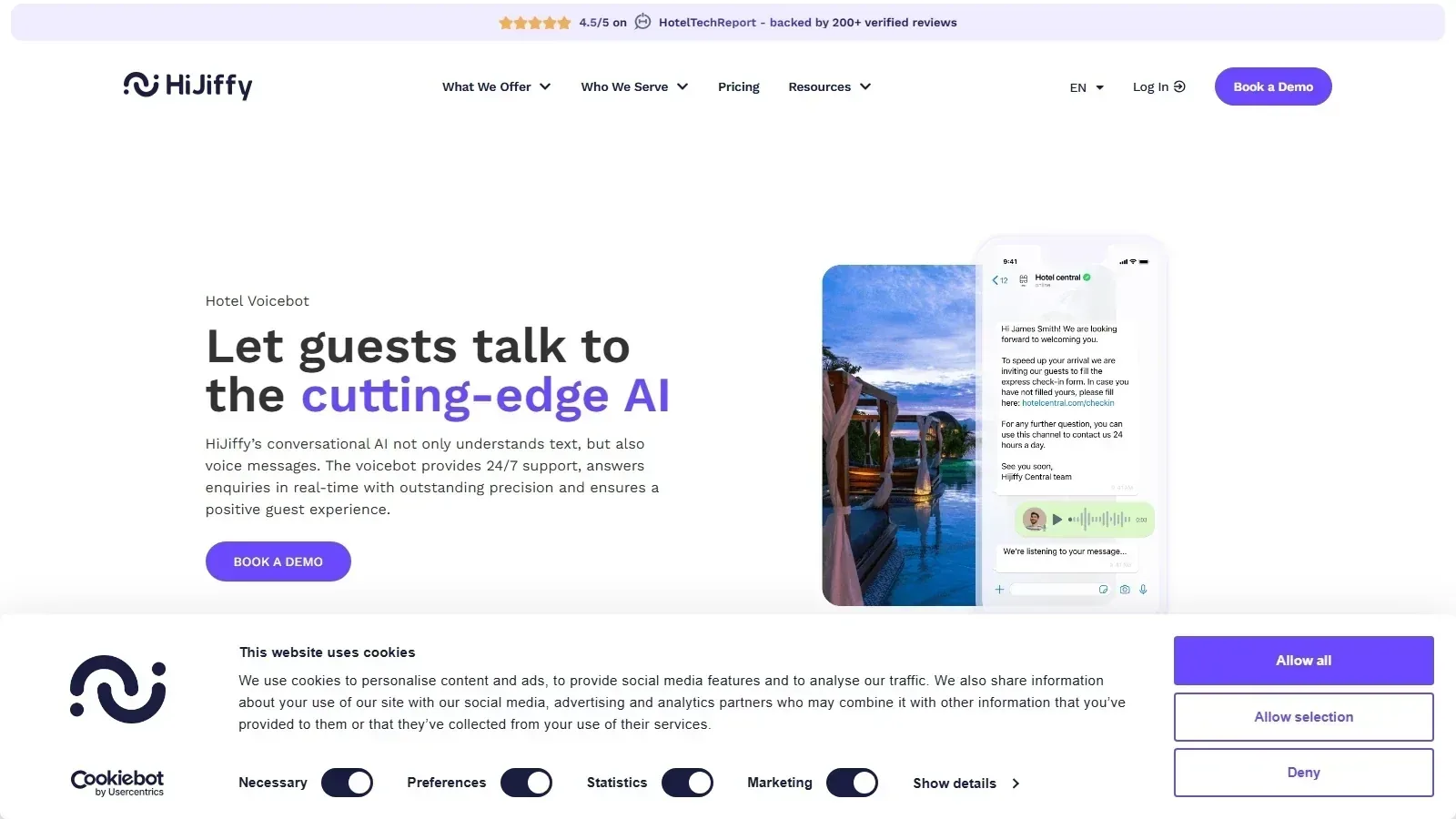 HiJiffy Voice Virtual Assistant homepage screenshot