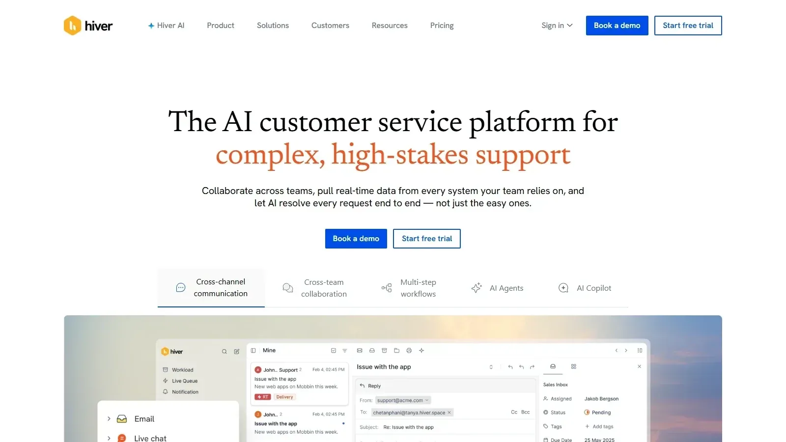 Hiver homepage screenshot