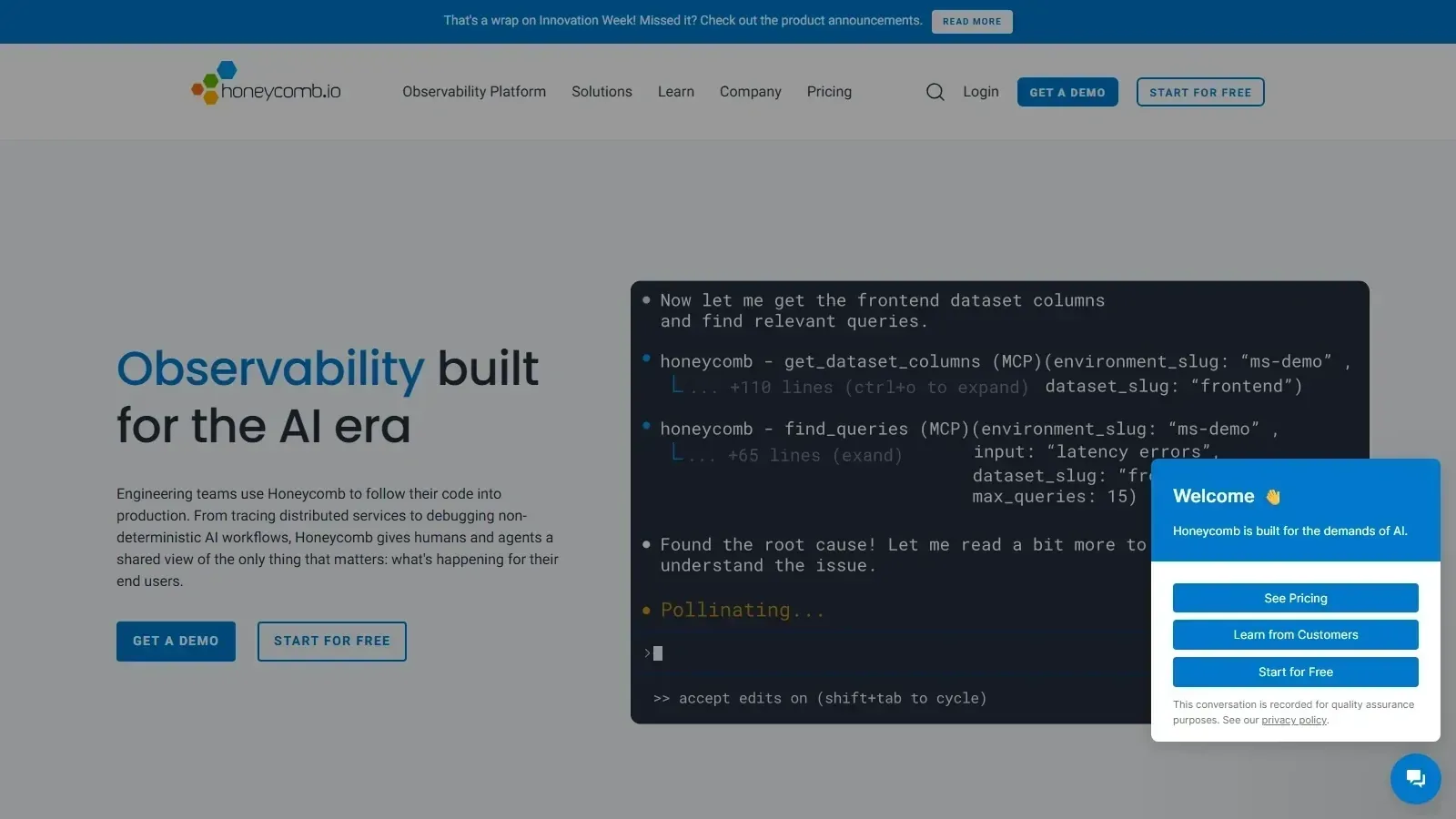 Honeycomb homepage screenshot