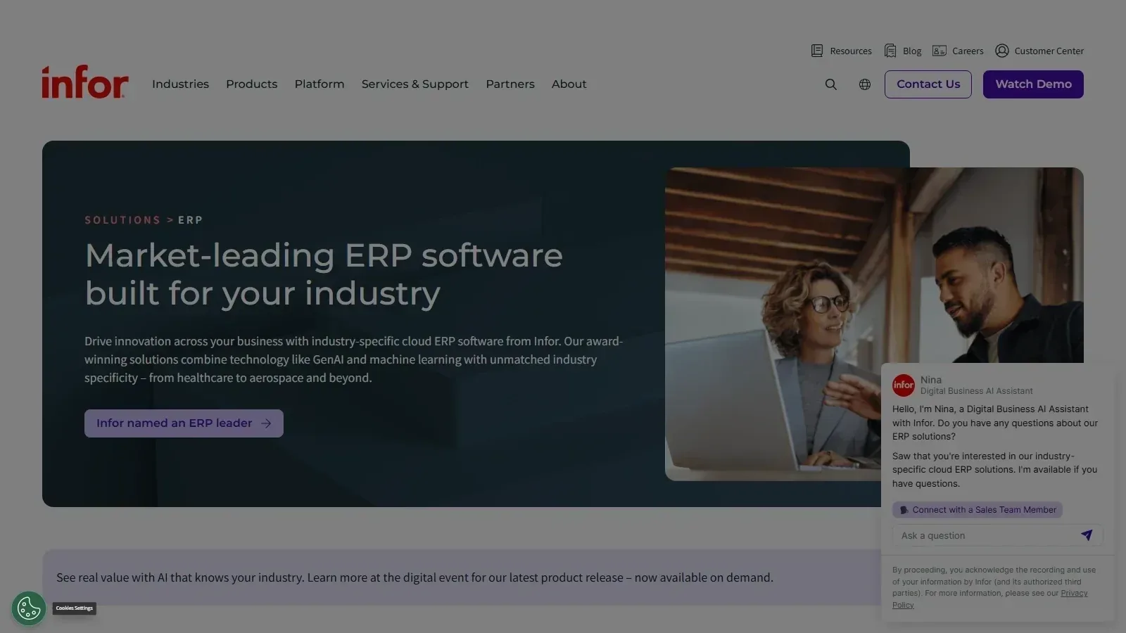 Infor CloudSuite homepage screenshot
