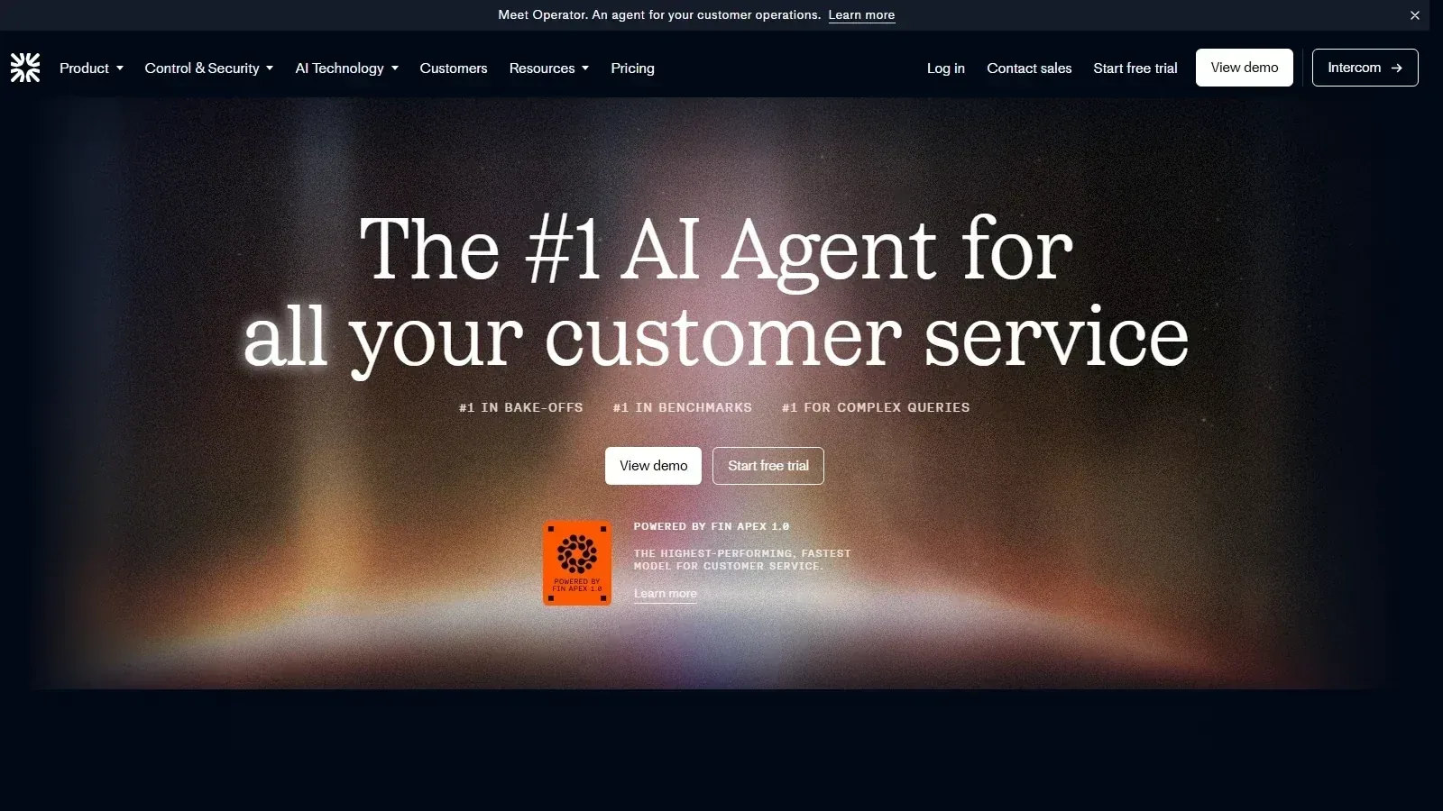 Intercom Fin AI homepage screenshot