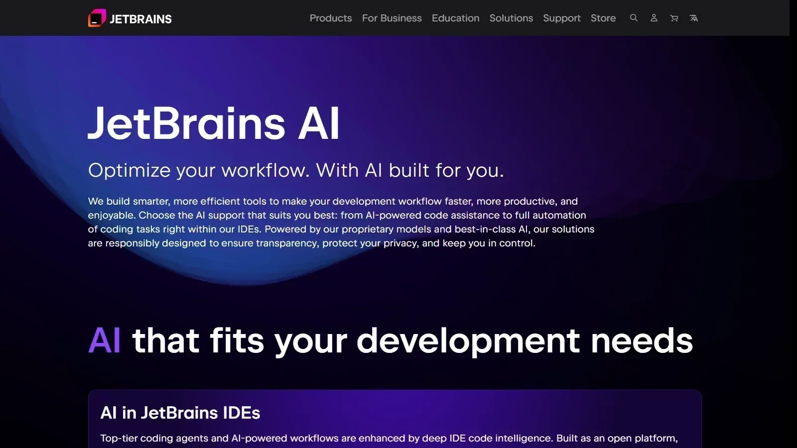 JetBrains AI Assistant homepage screenshot