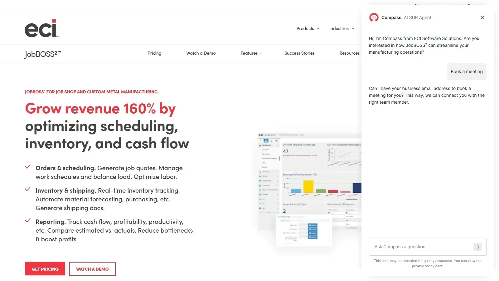JobBOSS² homepage screenshot