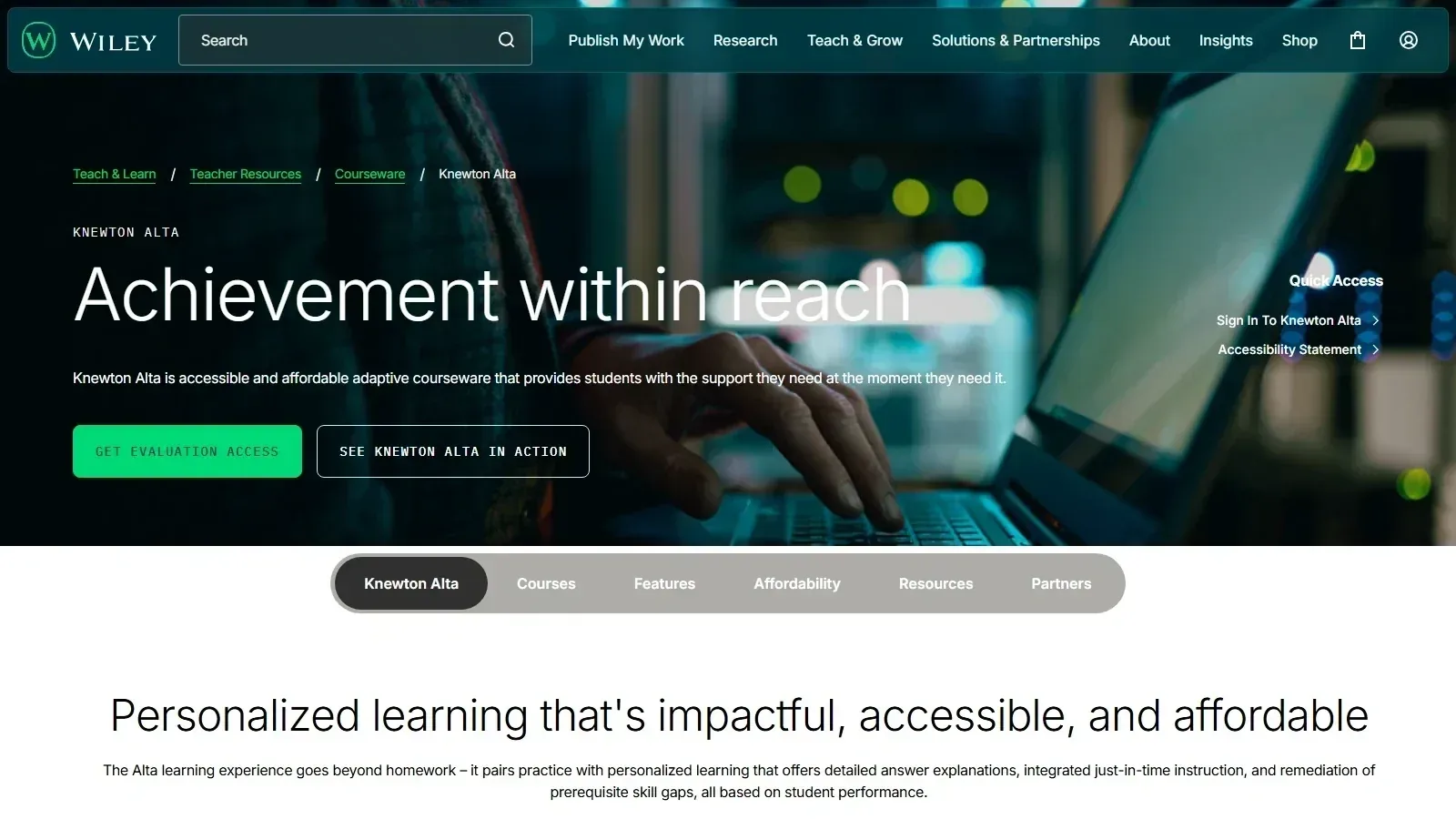 Knewton Alta homepage screenshot