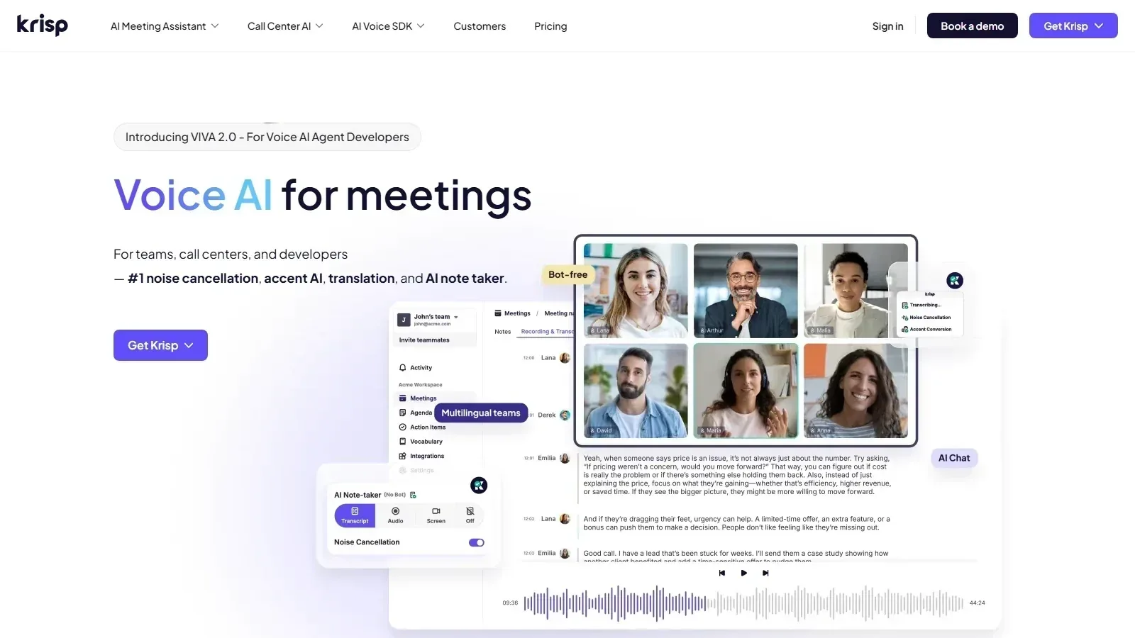 Krisp homepage screenshot