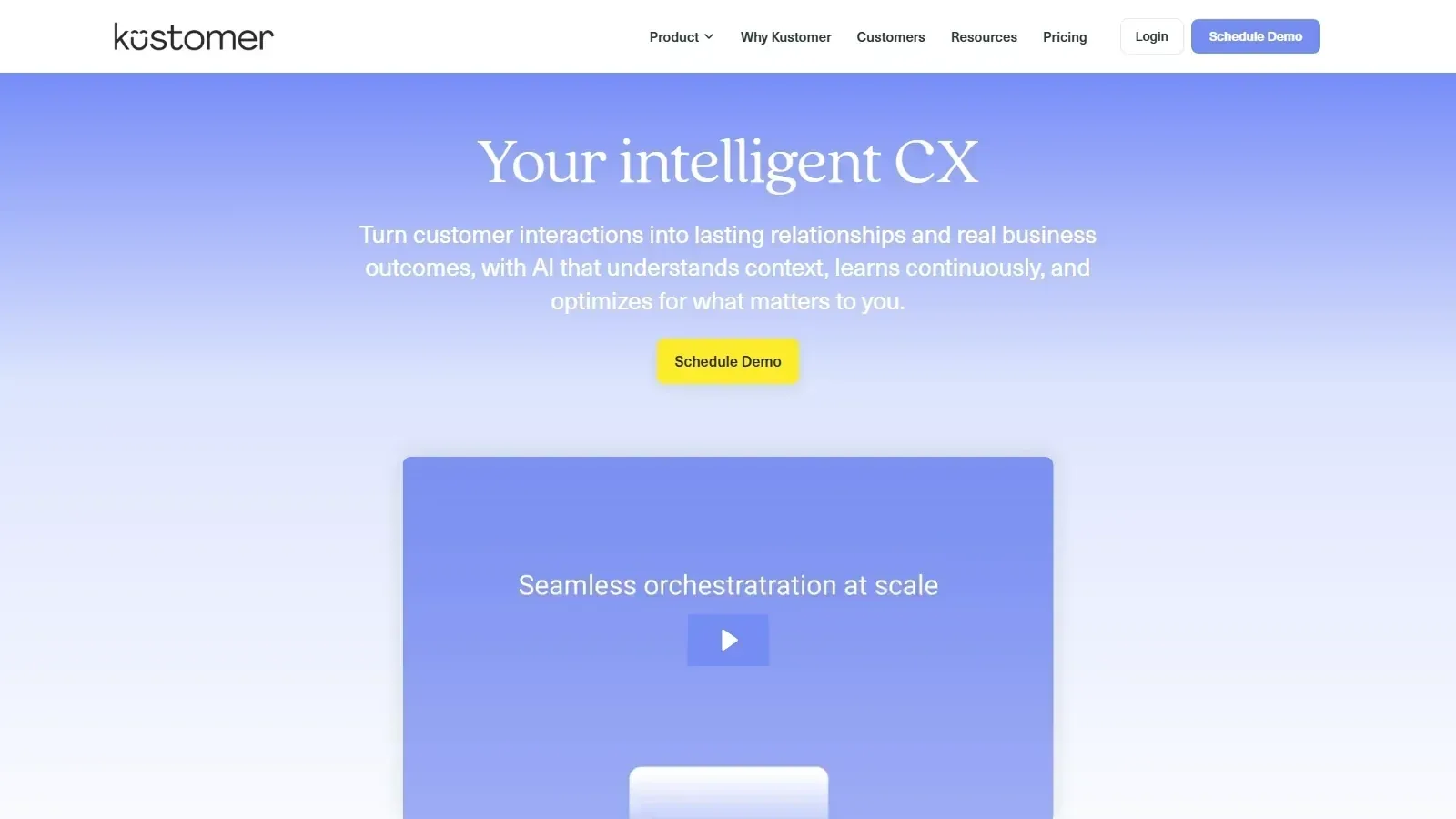 Kustomer homepage screenshot