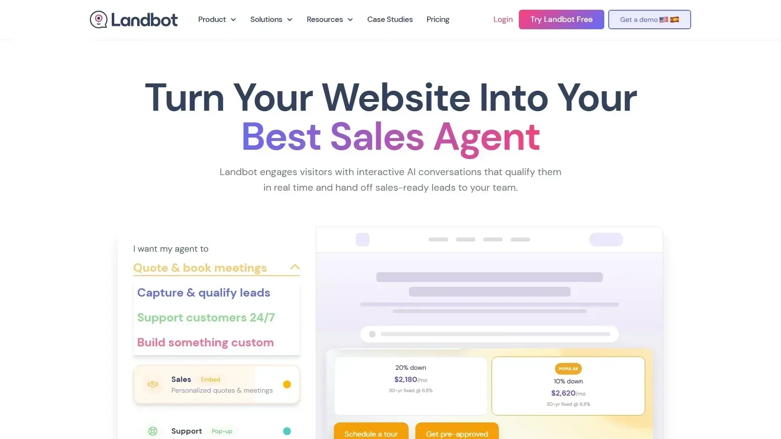 Landbot homepage screenshot