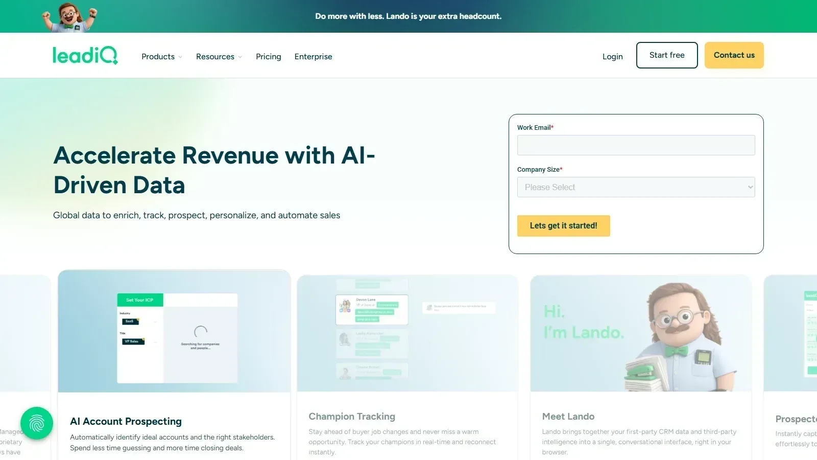 LeadIQ homepage screenshot