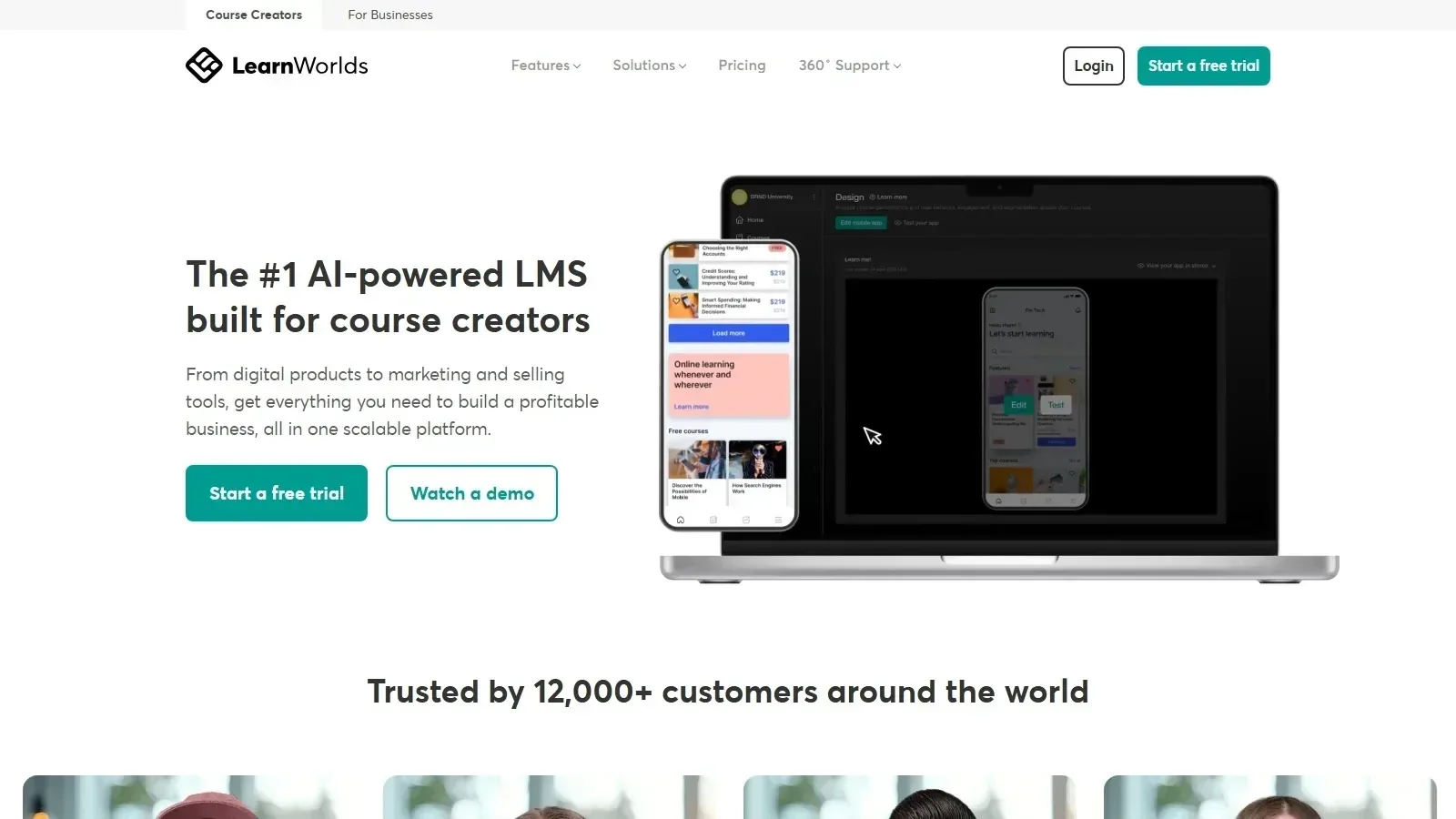 LearnWorlds homepage screenshot