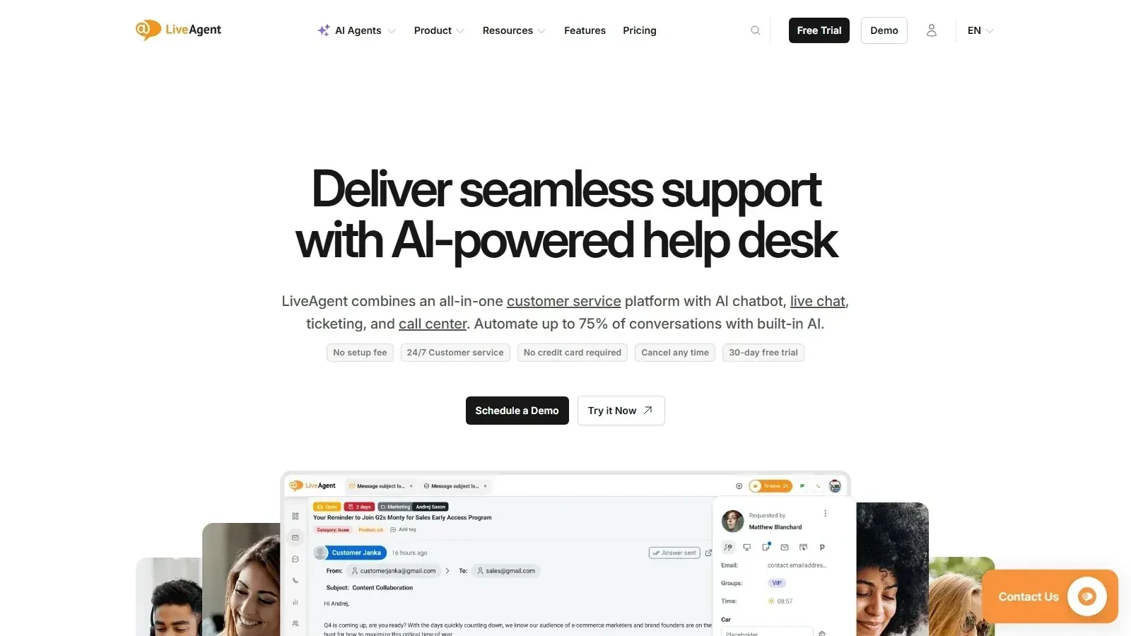 LiveAgent AI homepage screenshot