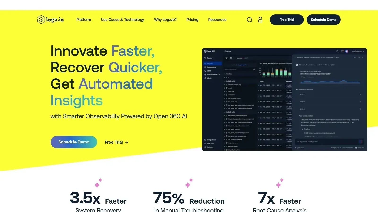 Logz.io homepage screenshot
