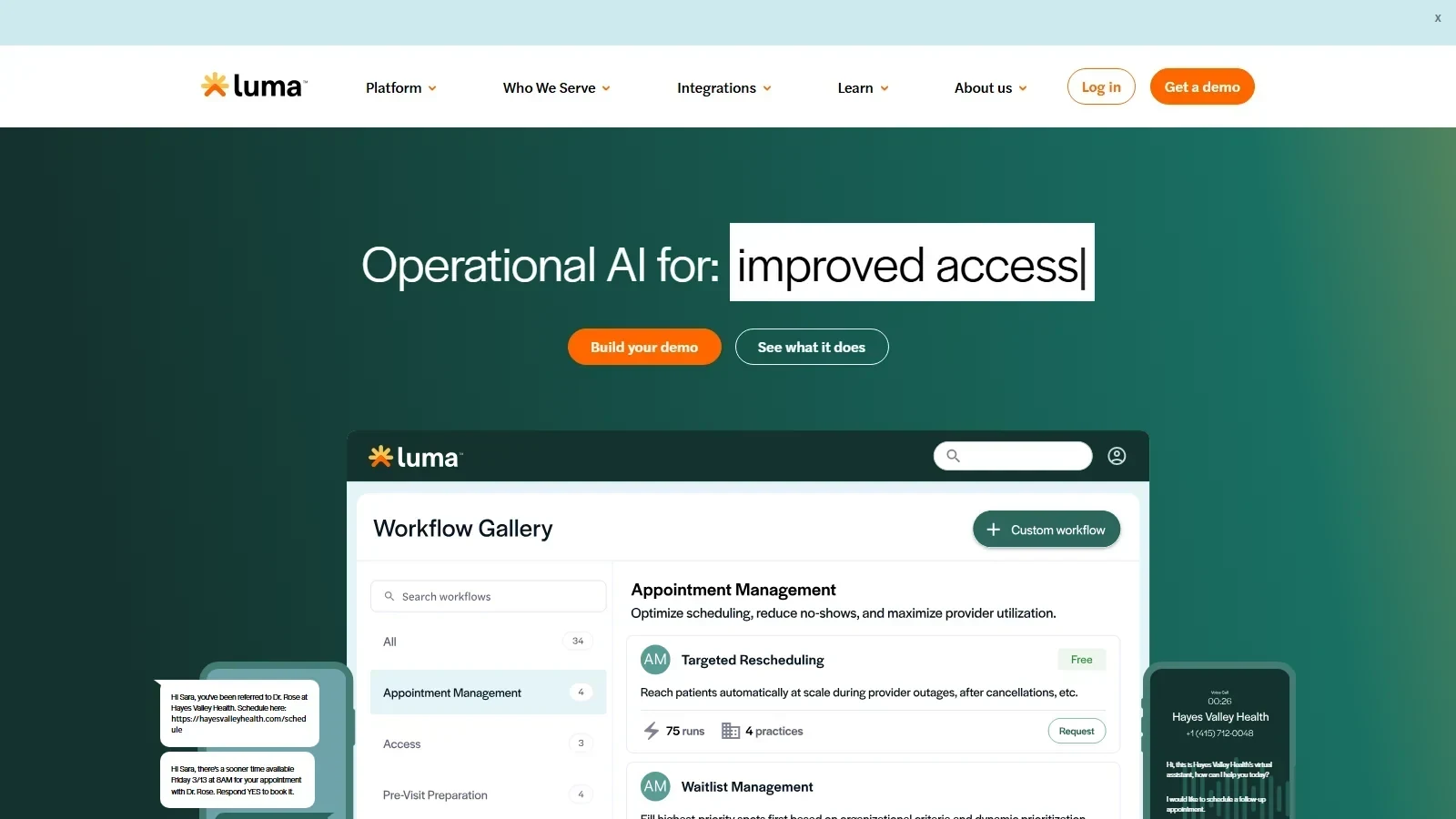 Luma Health homepage screenshot