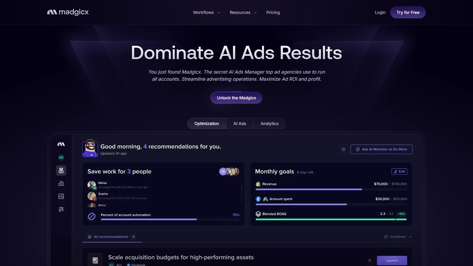 Madgicx homepage screenshot