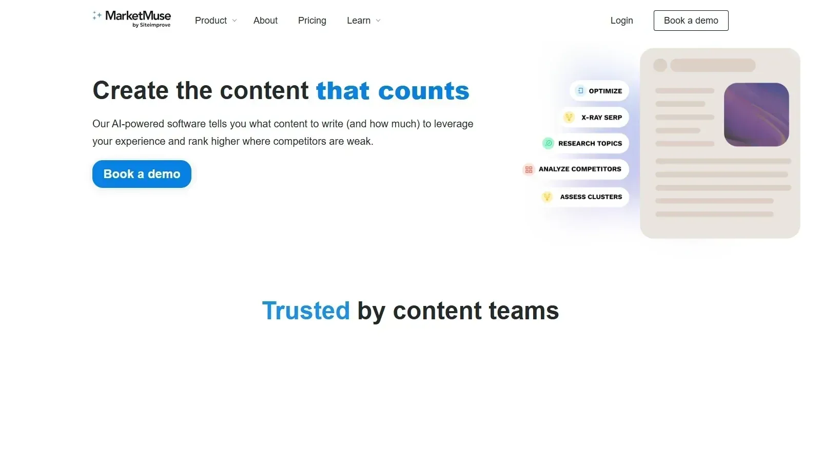 MarketMuse homepage screenshot