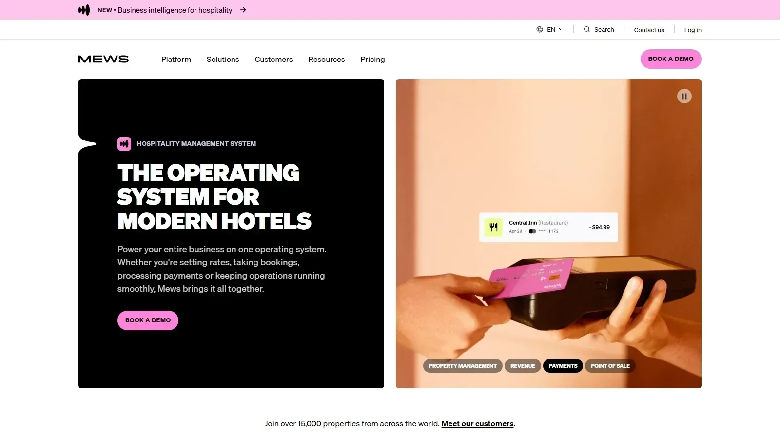 Mews Hospitality Cloud homepage screenshot
