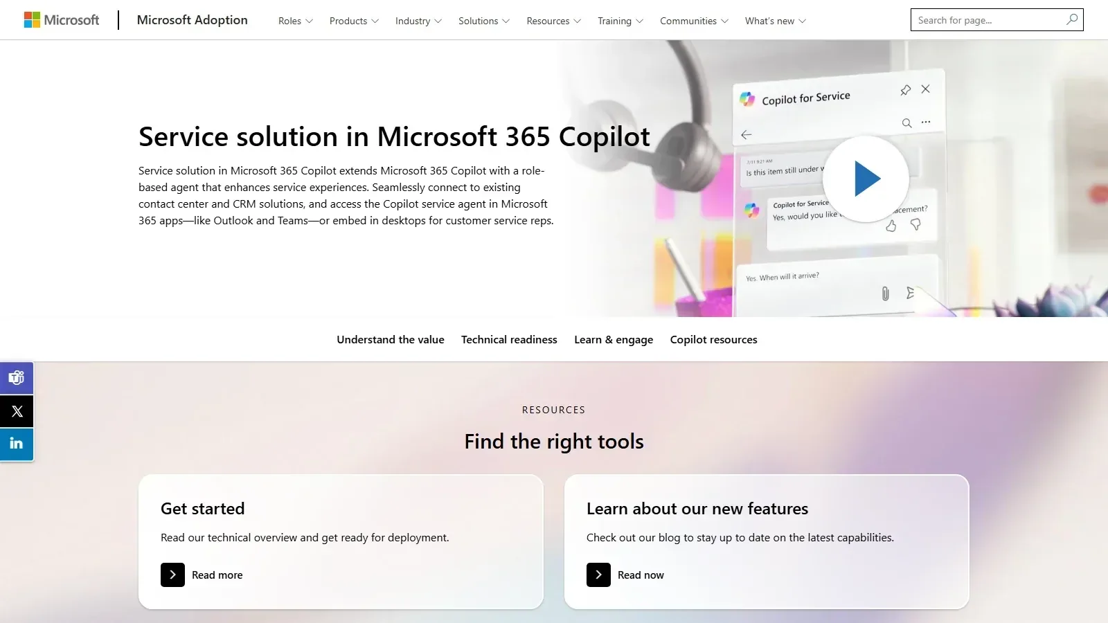 Microsoft Copilot for Service homepage screenshot