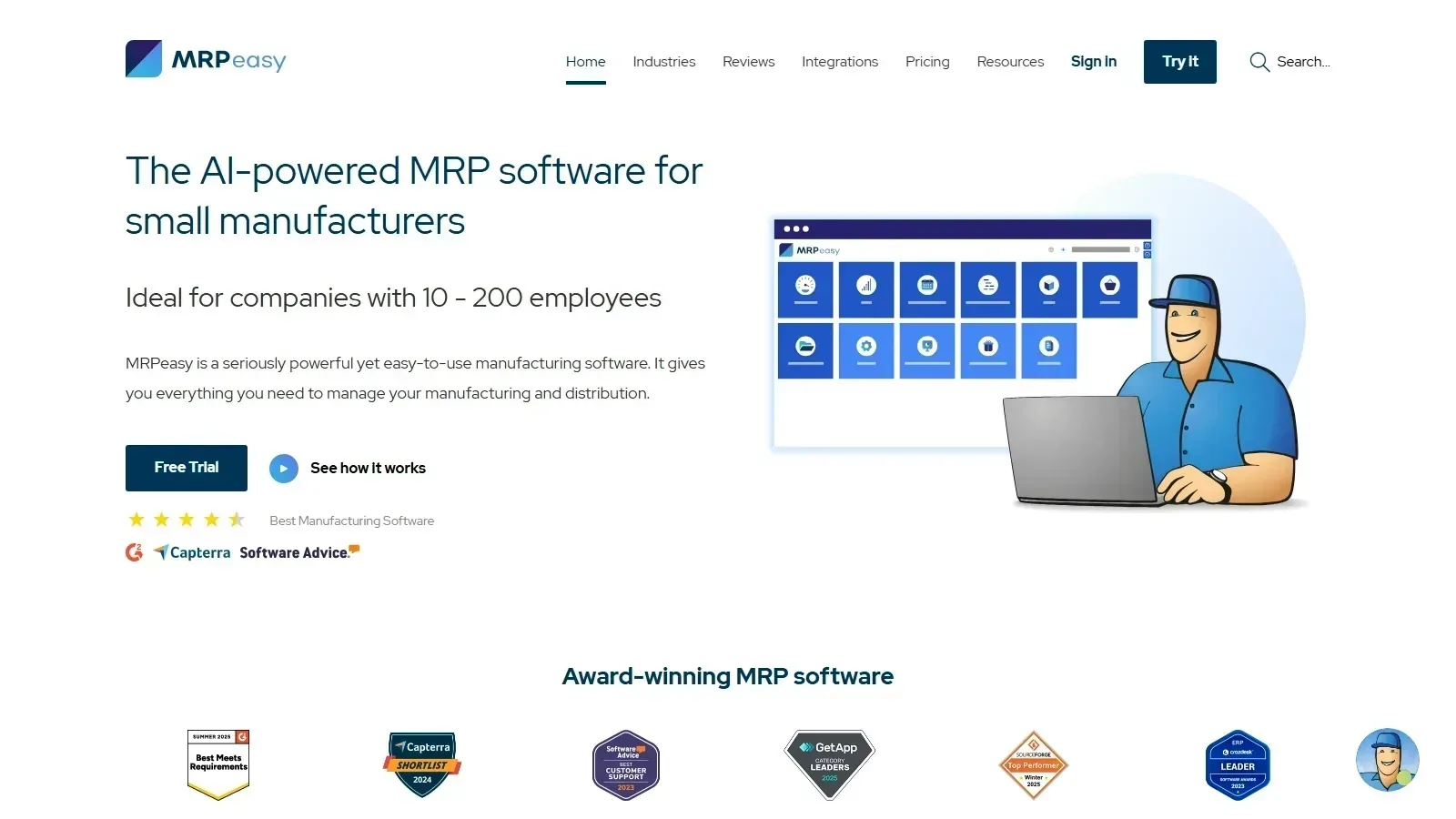 MRPeasy homepage screenshot