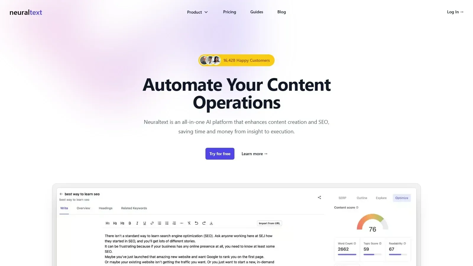 Neuraltext homepage screenshot