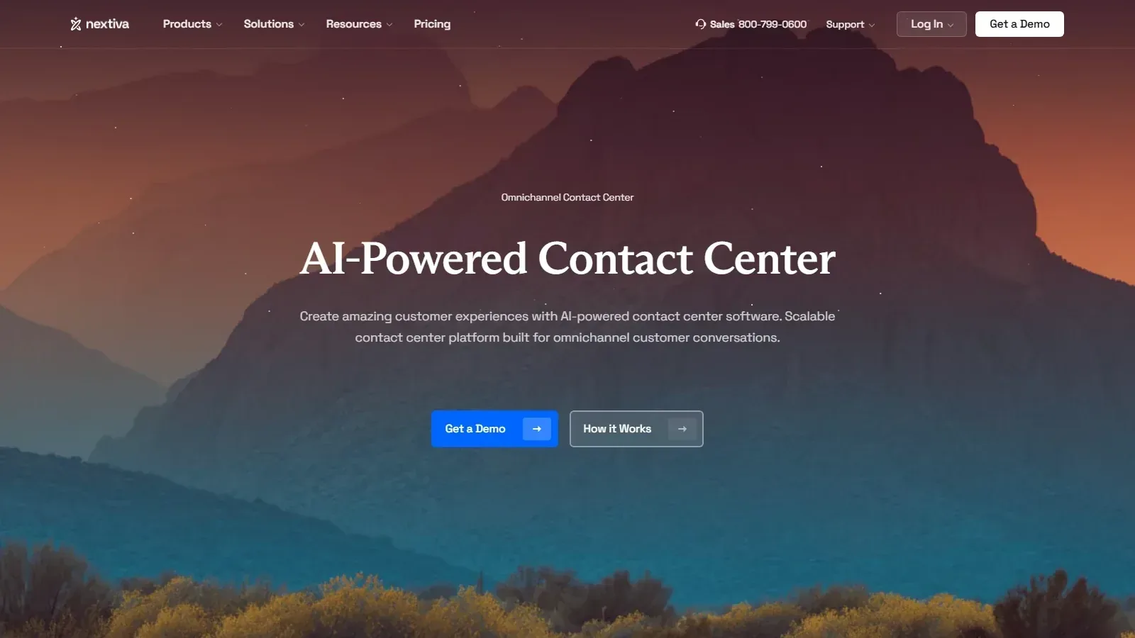 Nextiva Contact Center homepage screenshot