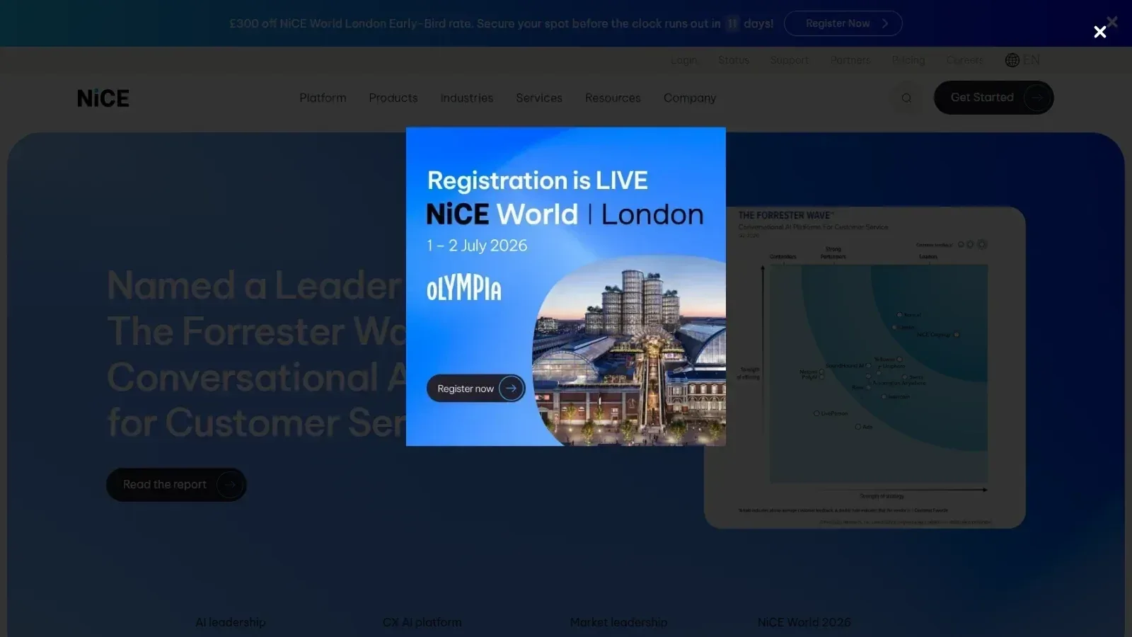 NICE CXone homepage screenshot