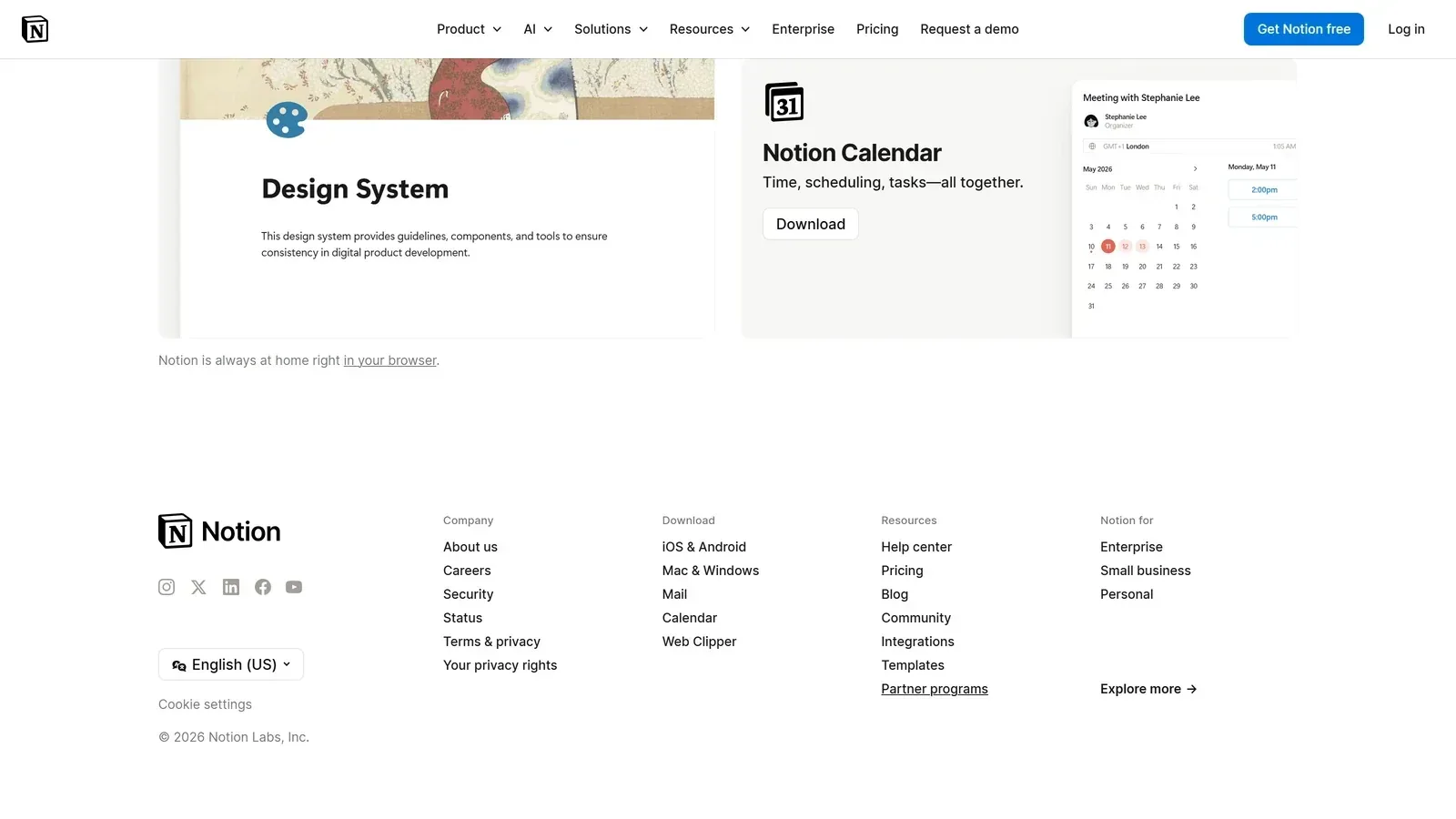 Notion homepage screenshot