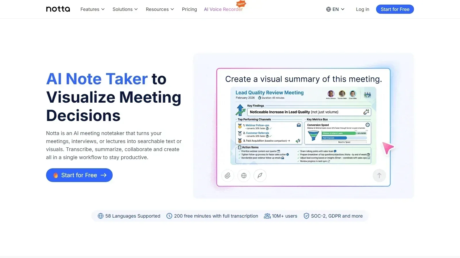 Notta homepage screenshot