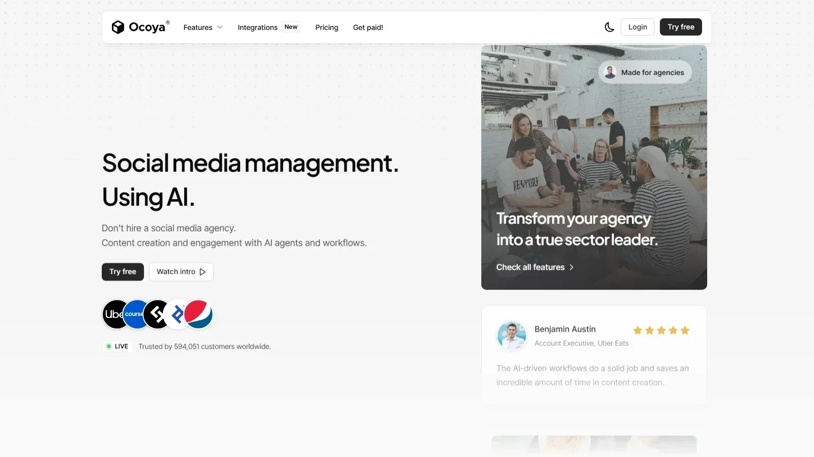Ocoya homepage screenshot
