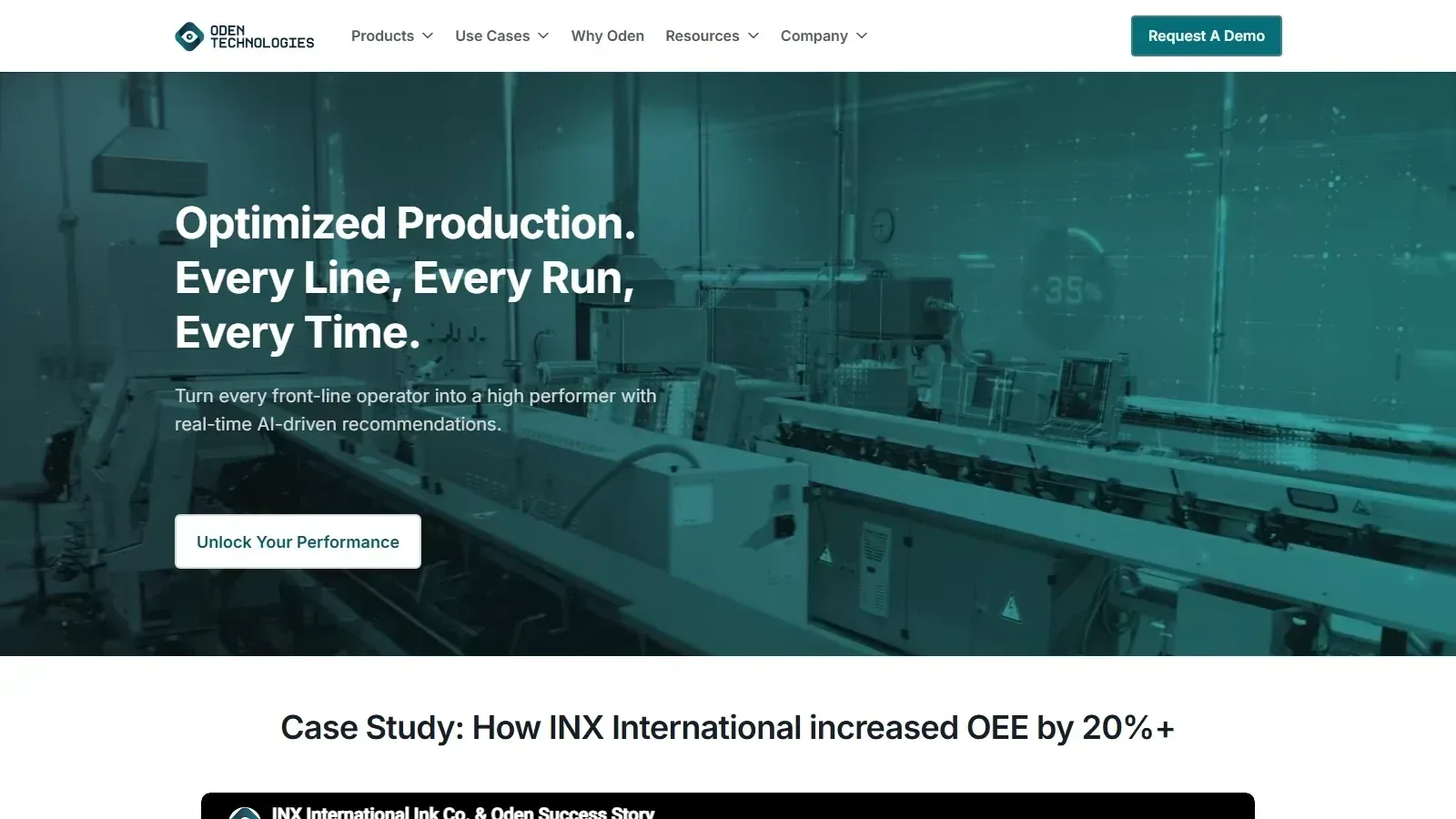 Oden Technologies homepage screenshot
