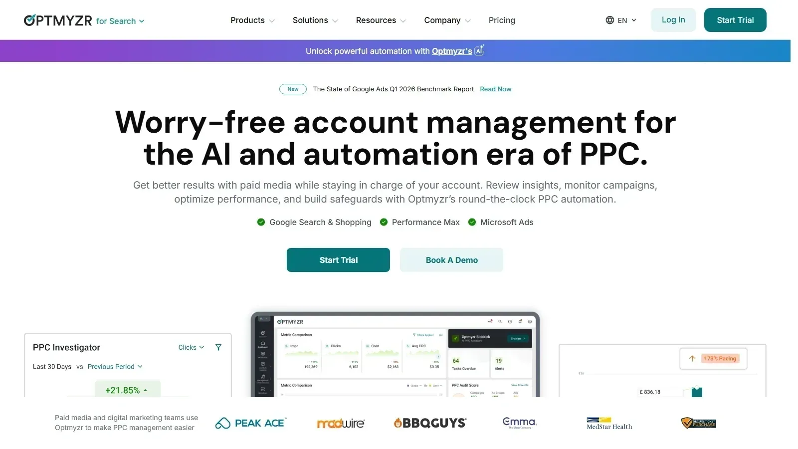 Optmyzr homepage screenshot