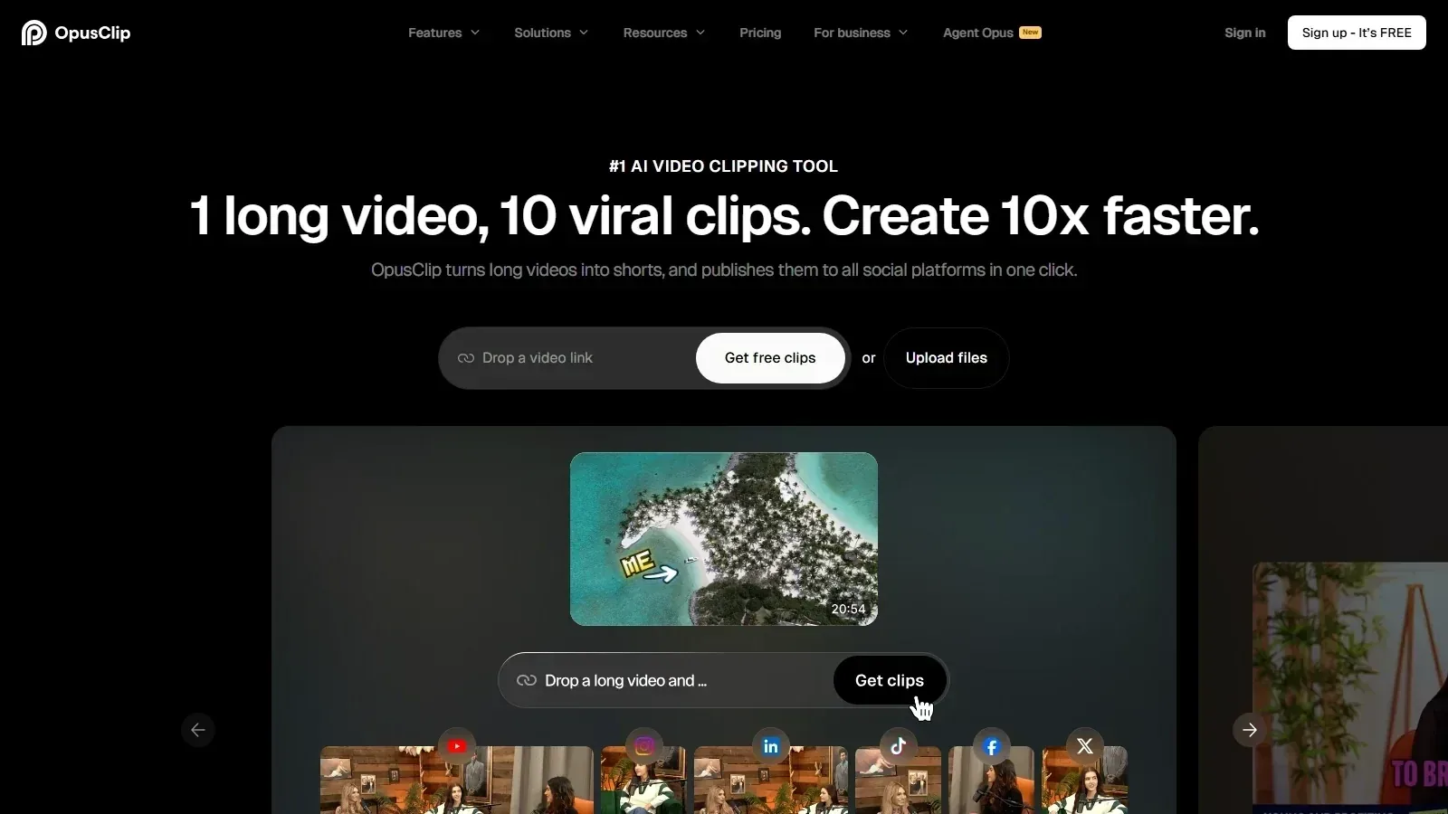 Opus Clip homepage screenshot