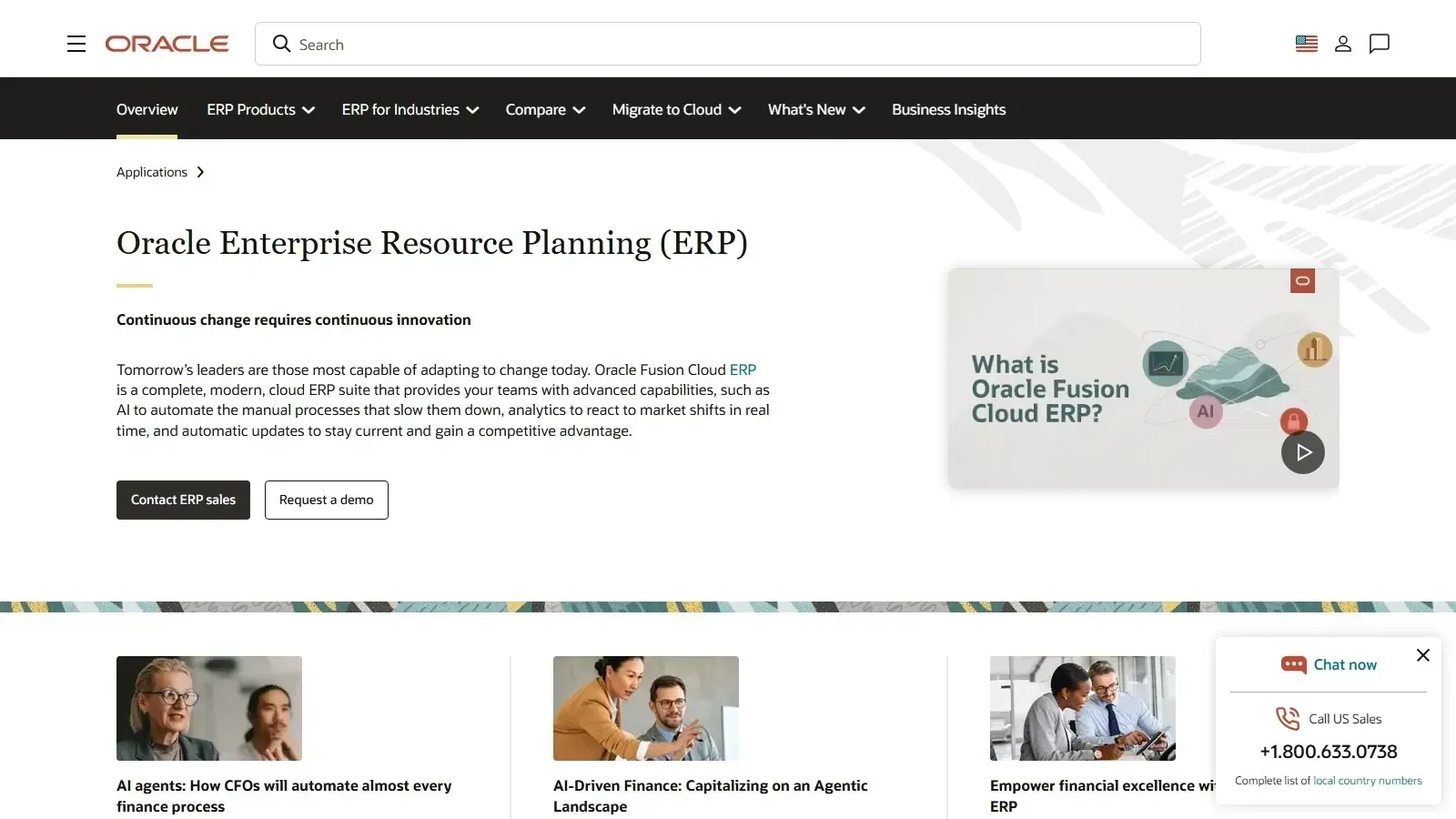 Oracle Fusion ERP homepage screenshot
