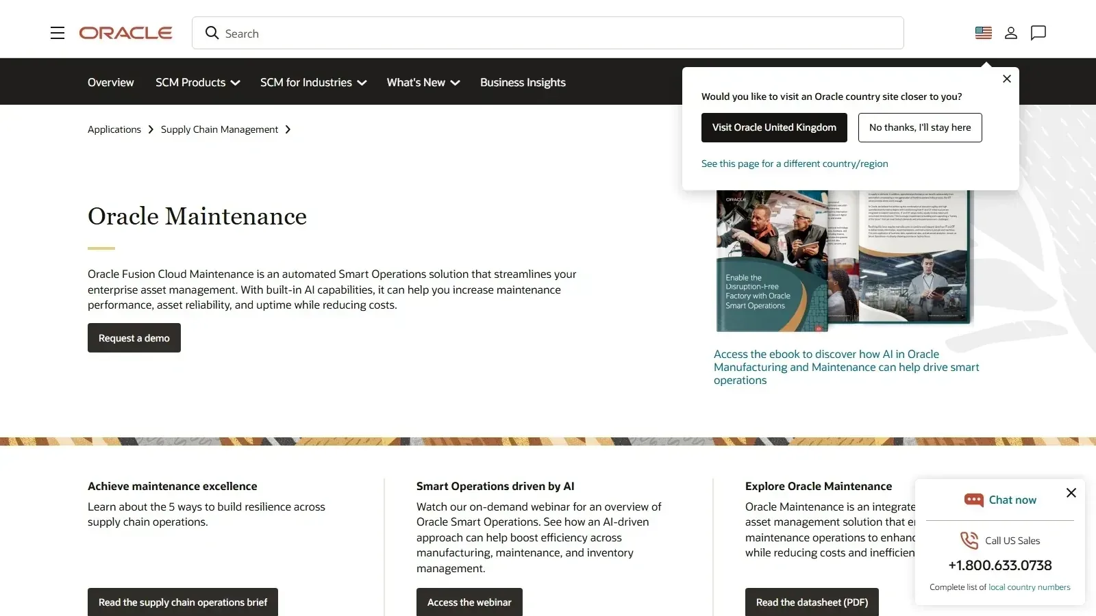 Oracle Maintenance Cloud homepage screenshot