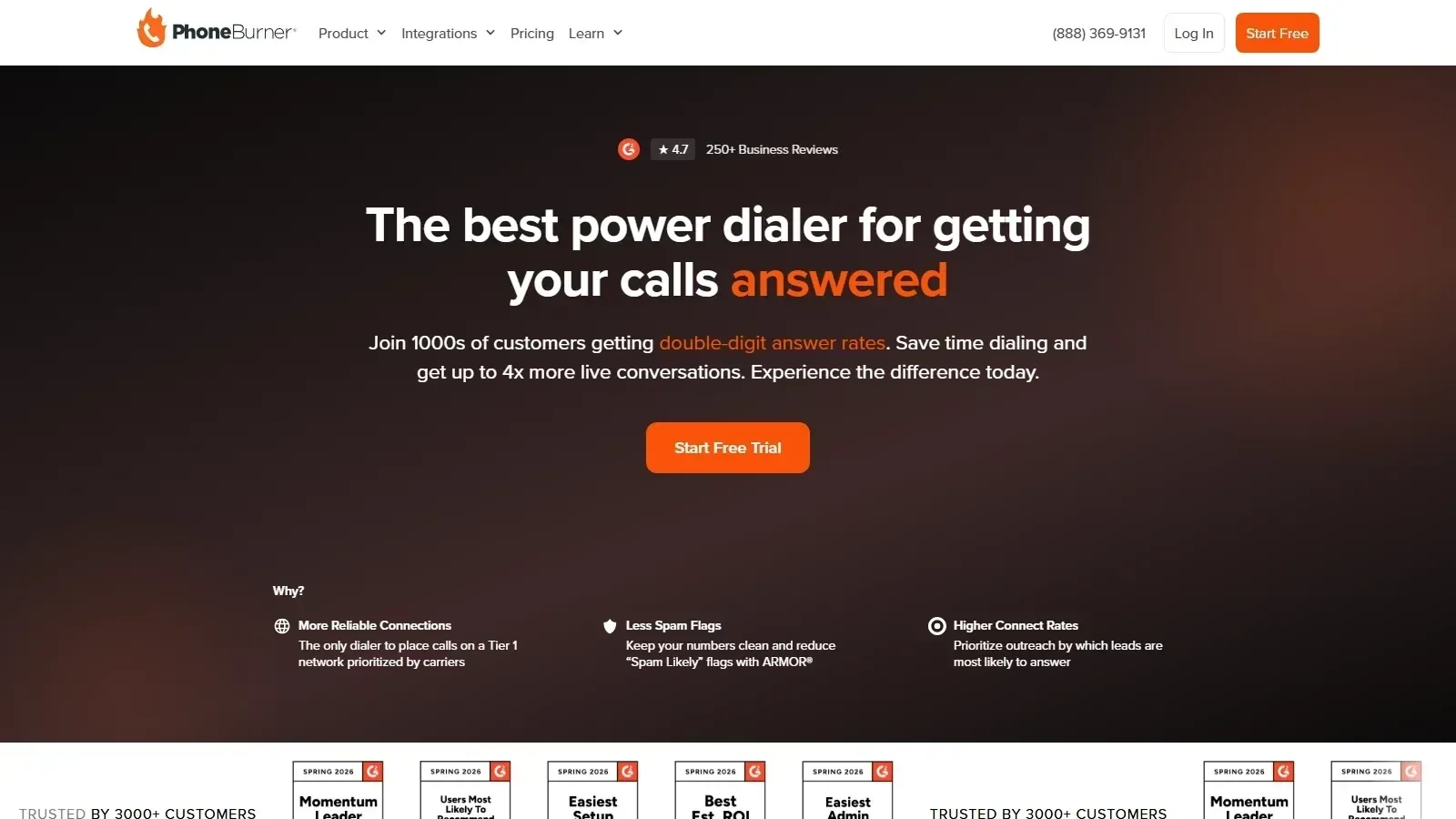 PhoneBurner homepage screenshot