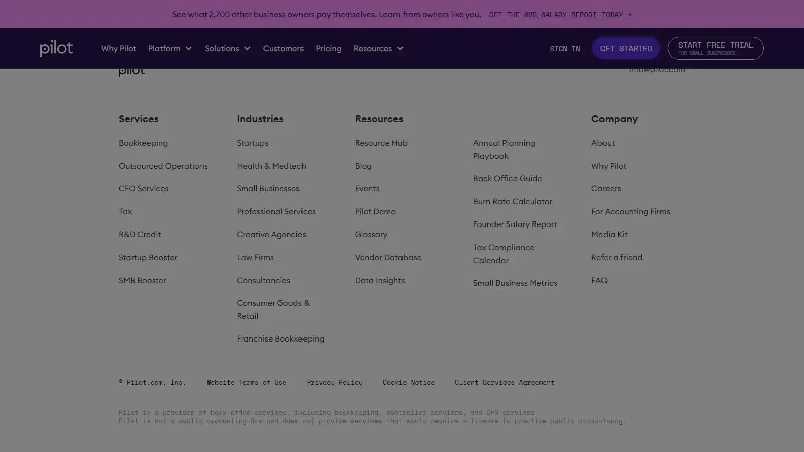 Pilot homepage screenshot