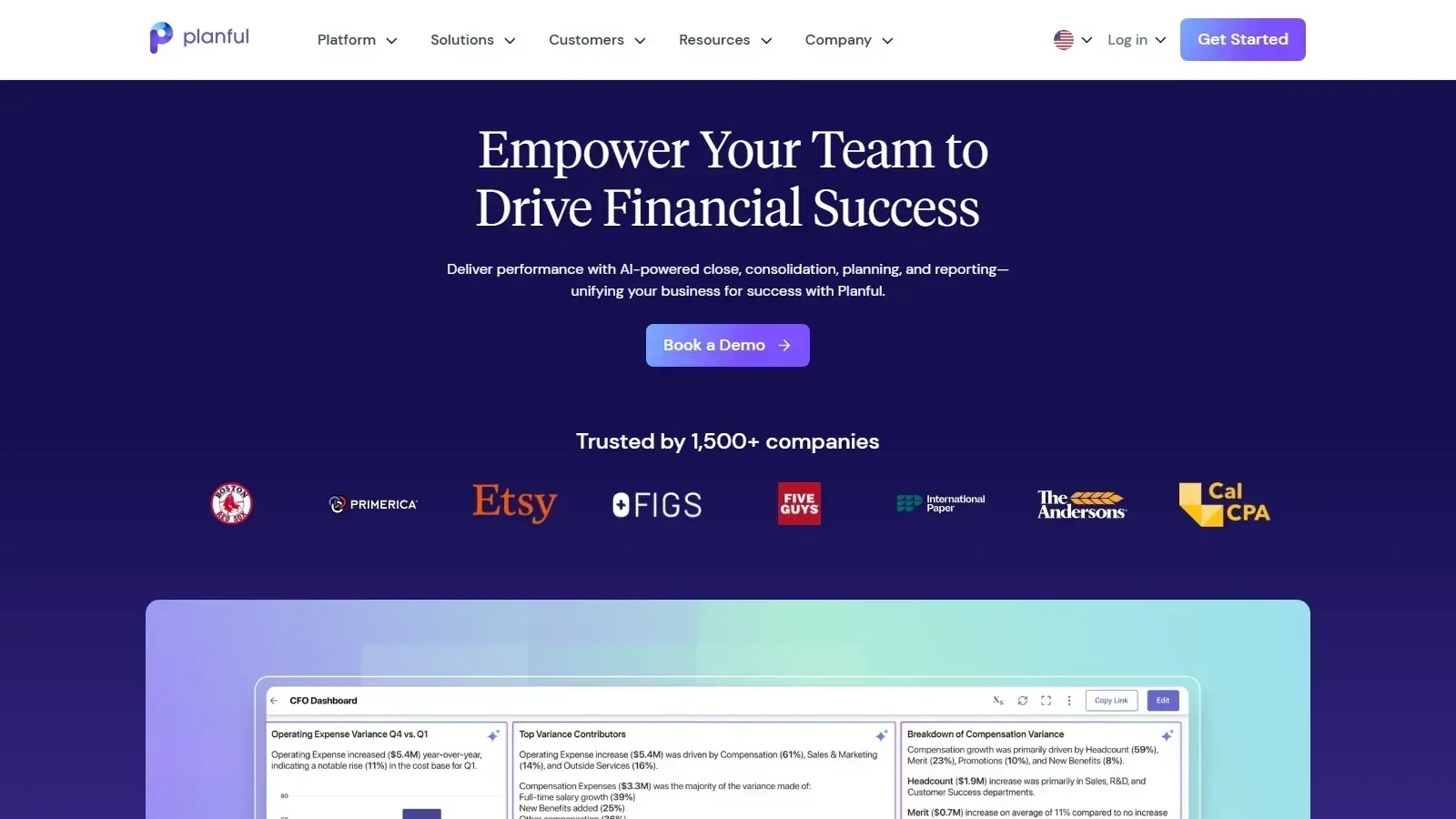 Planful homepage screenshot