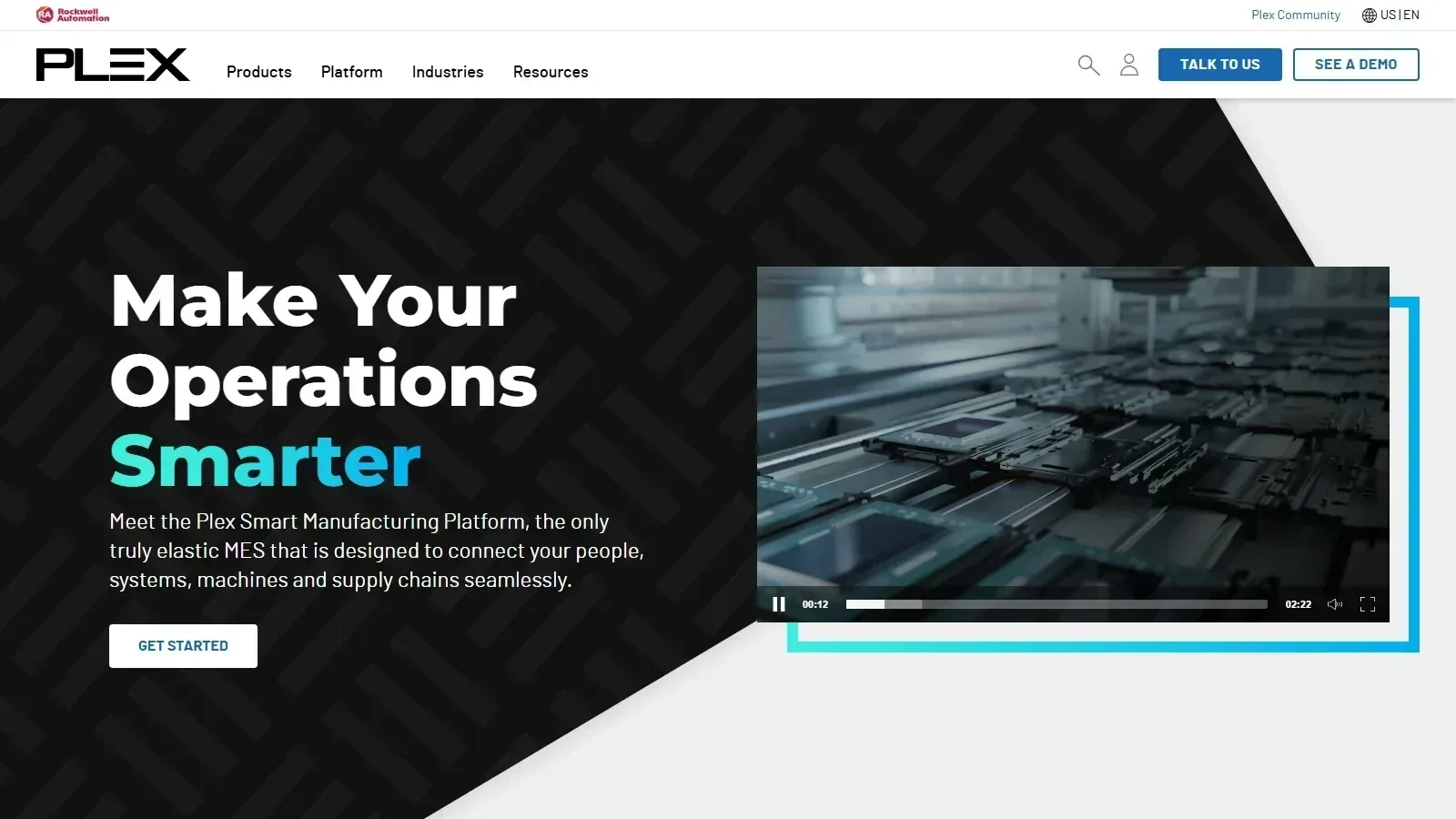 Plex Smart Manufacturing homepage screenshot