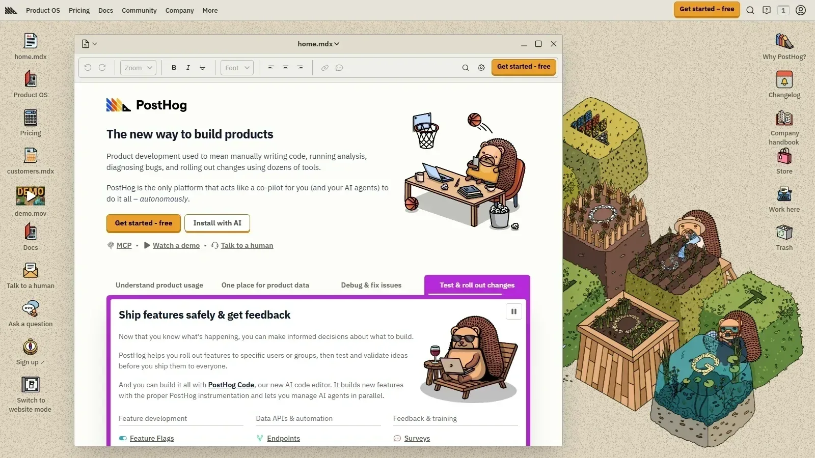 PostHog homepage screenshot