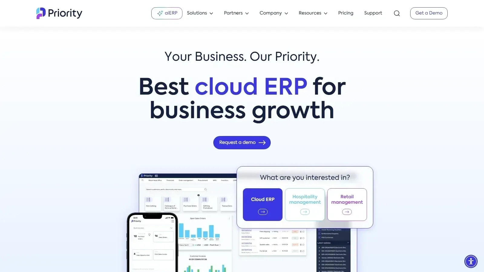 Priority Software ERP homepage screenshot