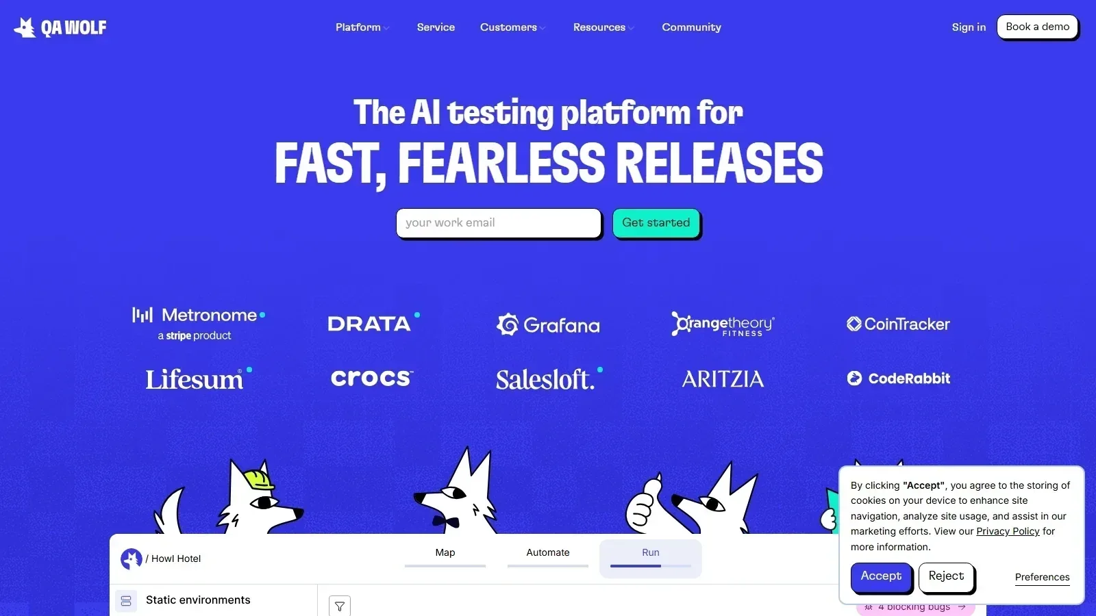 QA Wolf homepage screenshot