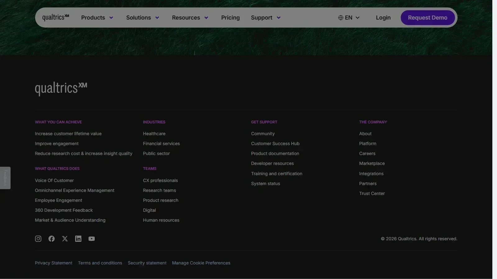 Qualtrics XM homepage screenshot