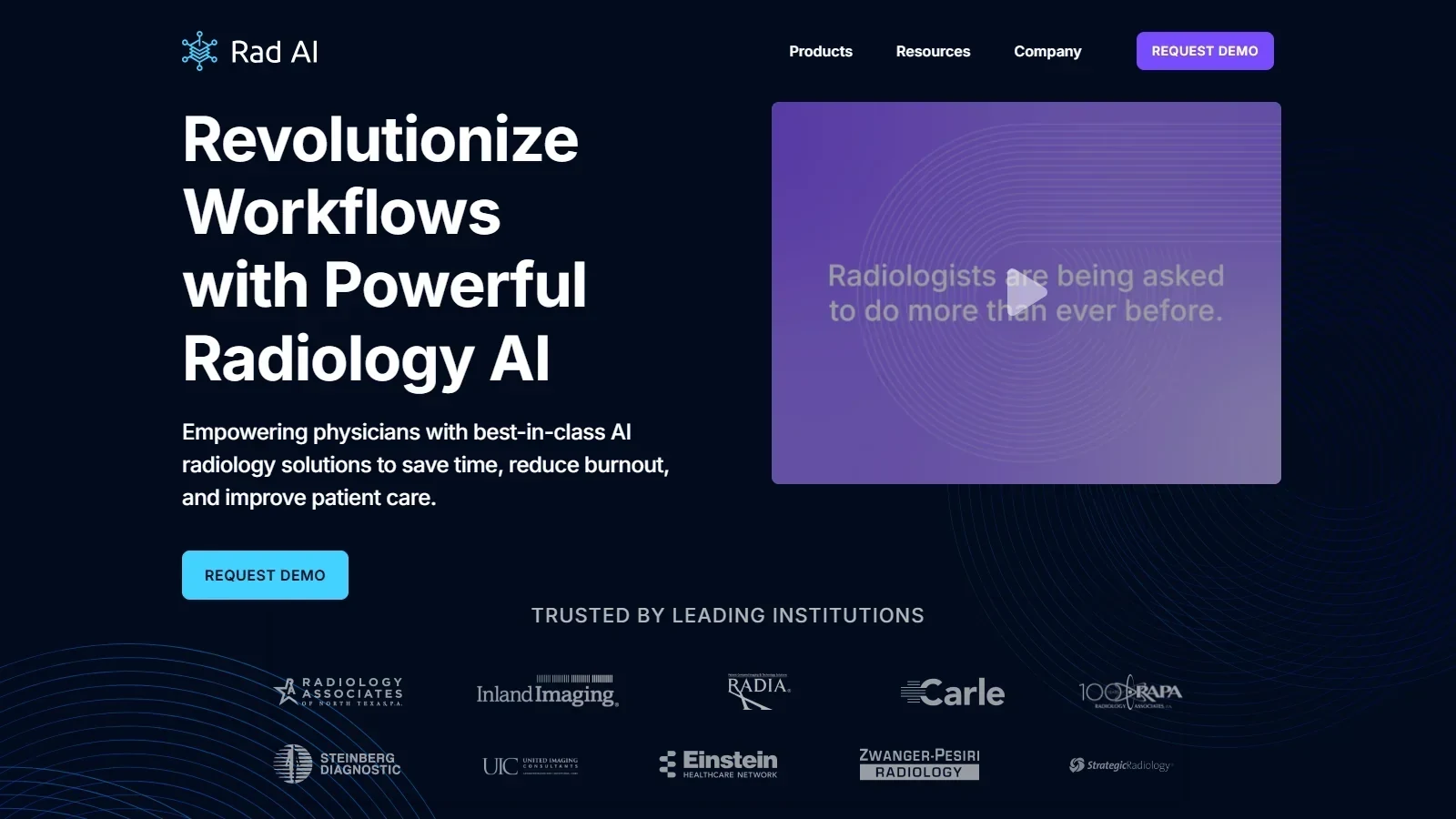 Rad AI homepage screenshot