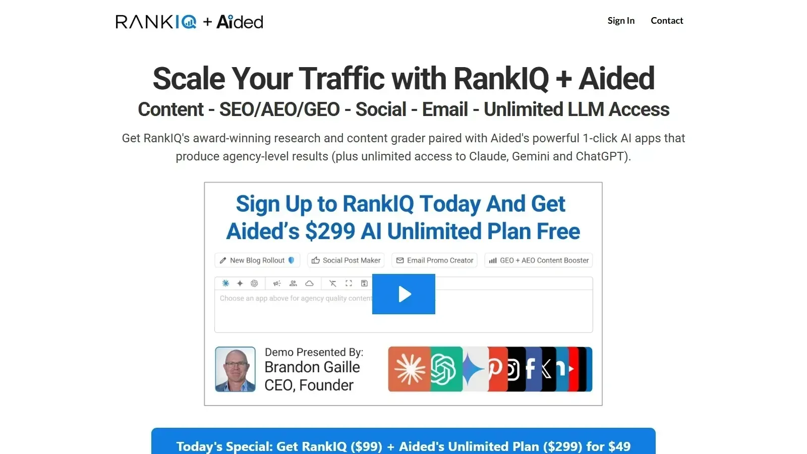 RankIQ homepage screenshot