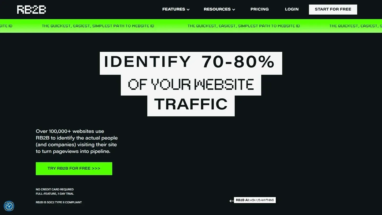 RB2B homepage screenshot