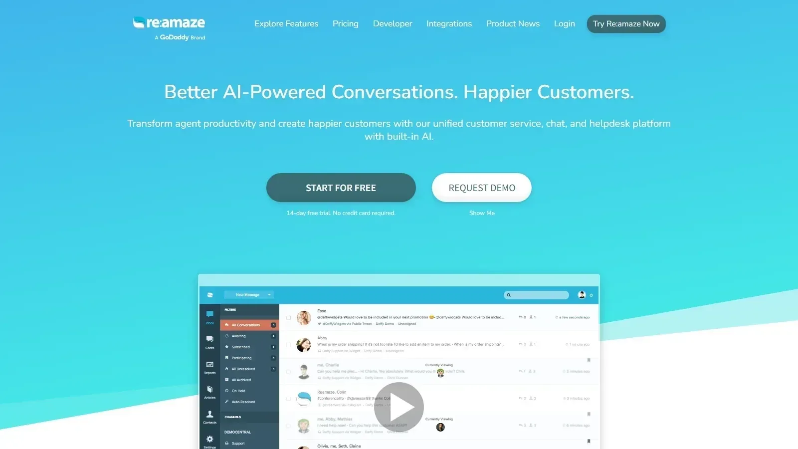 Re:amaze homepage screenshot