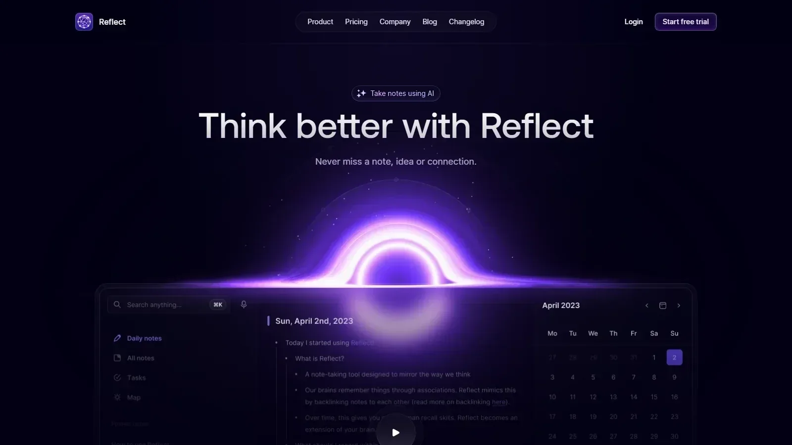 Reflect homepage screenshot