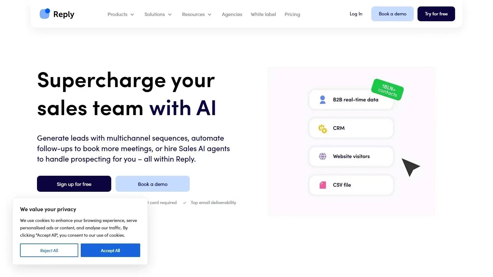 Reply.io homepage screenshot