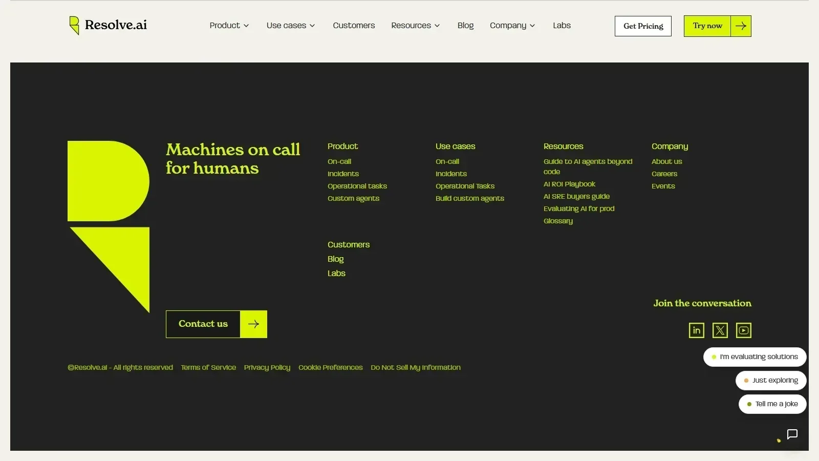 Resolve.ai homepage screenshot